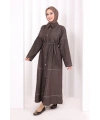 Düğmeli Denim Elbise 7070 Kahverengi
