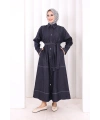 Düğmeli Denim Elbise 7070 Lacivert