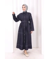 Düğmeli Denim Elbise 7070 Lacivert
