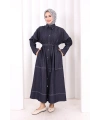 Düğmeli Denim Elbise 7070 Lacivert