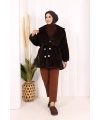 Düğmeli Kaban 70059 Kahverengi