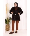 Düğmeli Kaban 70059 Kahverengi