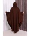 Düğmeli Kapşonlu Triko Panço 18342 Kahverengi