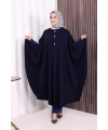 Düğmeli Kapşonlu Triko Panço 18342 Lacivert