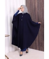 Düğmeli Kapşonlu Triko Panço 18342 Lacivert