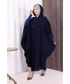 Düğmeli Kapşonlu Triko Panço 18342 Lacivert