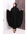 Düğmeli Kapşonlu Triko Panço 18342 Siyah