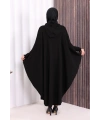 Düğmeli Kapşonlu Triko Panço 18342 Siyah