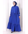 Düğmeli Pelerinli Elbise 6080 Saks