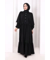 Düğmeli Pelerinli Elbise 6080 Siyah