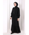 Düğmeli Pelerinli Elbise 6080 Siyah
