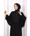 Düğmeli Pelerinli Elbise 6080 Siyah