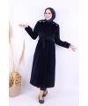 Düğmeli Uzun Kaban 70033 Lacivert
