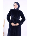 Düğmeli Uzun Kaban 70033 Lacivert