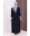 Düz Bisklet Yaka Uzun Kol İç Sandy Elbise 3202 Lacivert