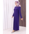 Düz Bisklet Yaka Uzun Kol İç Sandy Elbise 3202 Mor