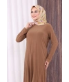 Düz Bisklet Yaka Uzun Kol İç Sandy Elbise 3202 Taba