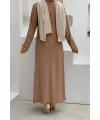 Düz Bisklet Yaka Uzun Kol İç Sandy Elbise 3202 Taba