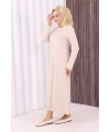 Düz Bisklet Yaka Uzun Kol İç Sandy Elbise 3202 Taş