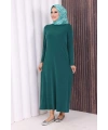 Düz Bisklet Yaka Uzun Kol İç Sandy Elbise 3202 Zümrüt