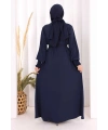 Elbiseli Abaya Takım ŞAL HEDİYE 3883 Lacivert