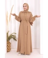 Elbiseli Abaya Takım ŞAL HEDİYE  3883 Vizon