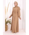 Elbiseli Abaya Takım ŞAL HEDİYE  3883 Vizon