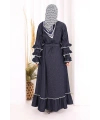 Fırfır Detaylı Abaya 6078 Lacivert