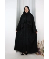 Fırfır Taşlı Detaylı Şallı Abaya 9204 Siyah