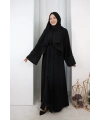 Fırfır Taşlı Detaylı Şallı Abaya 9204 Siyah