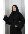 Fırfır Taşlı Detaylı Şallı Abaya 9204 Siyah