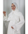 Fırfır Taşlı Şallı Elbise 7014 Ekru
