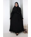 Fırfır Taşlı Şallı Elbise 7014 Siyah