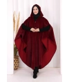 Foks Kumaş Kapşonlu Panço 70130 Bordo