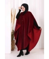 Foks Kumaş Kapşonlu Panço 70130 Bordo