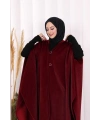 Foks Kumaş Kapşonlu Panço 70130 Bordo