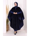 Foks Kumaş Kapşonlu Panço 70130 Lacivert