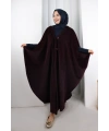 Foks Kumaş Kapşonlu Panço 70130 Mürdüm