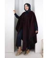 Foks Kumaş Kapşonlu Panço 70130 Mürdüm