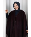 Foks Kumaş Kapşonlu Panço 70130 Mürdüm