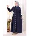 Gold Düğmeli Elbise 7065 Lacivert
