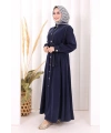 Gold Düğmeli Elbise 7065 Lacivert