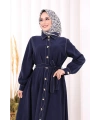 Gold Düğmeli Elbise 7065 Lacivert