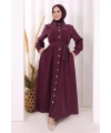 Gold Düğmeli Elbise 7065 Mürdüm