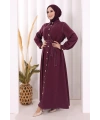 Gold Düğmeli Elbise 7065 Mürdüm