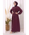 Gold Düğmeli Elbise 7065 Mürdüm