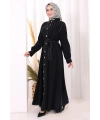 Gold Düğmeli Elbise 7065 Siyah