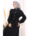 Gold Düğmeli Elbise 7065 Siyah