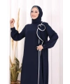 Gül ve Şerit Detaylı Elbise Şal Hediyeli 6065 Lacivert