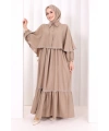 Güpür Detay Pelerinli Elbise 6079 Vizon